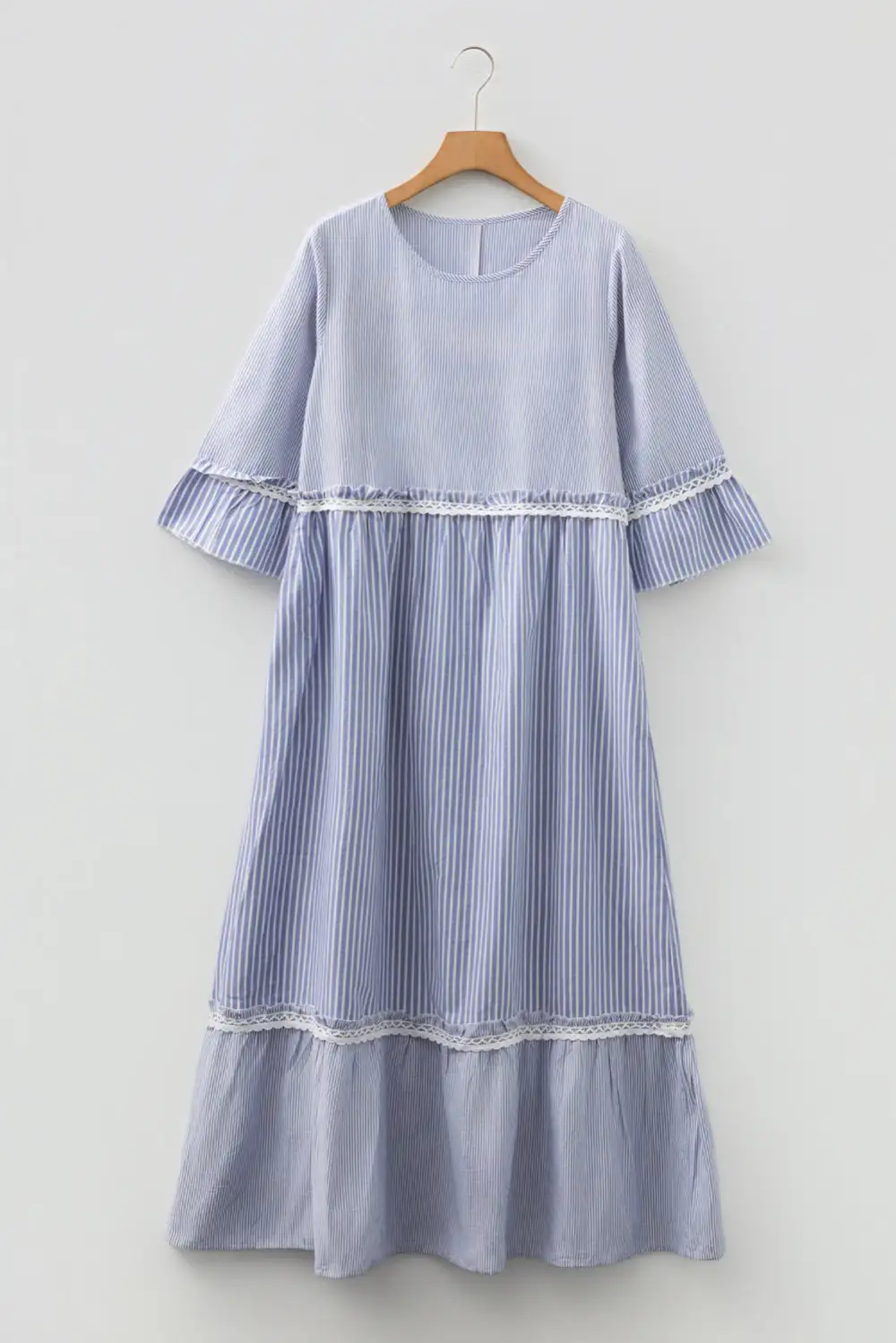 Patchwork Crossed Lace Detail Bracelet Sleeve Maxi Dress