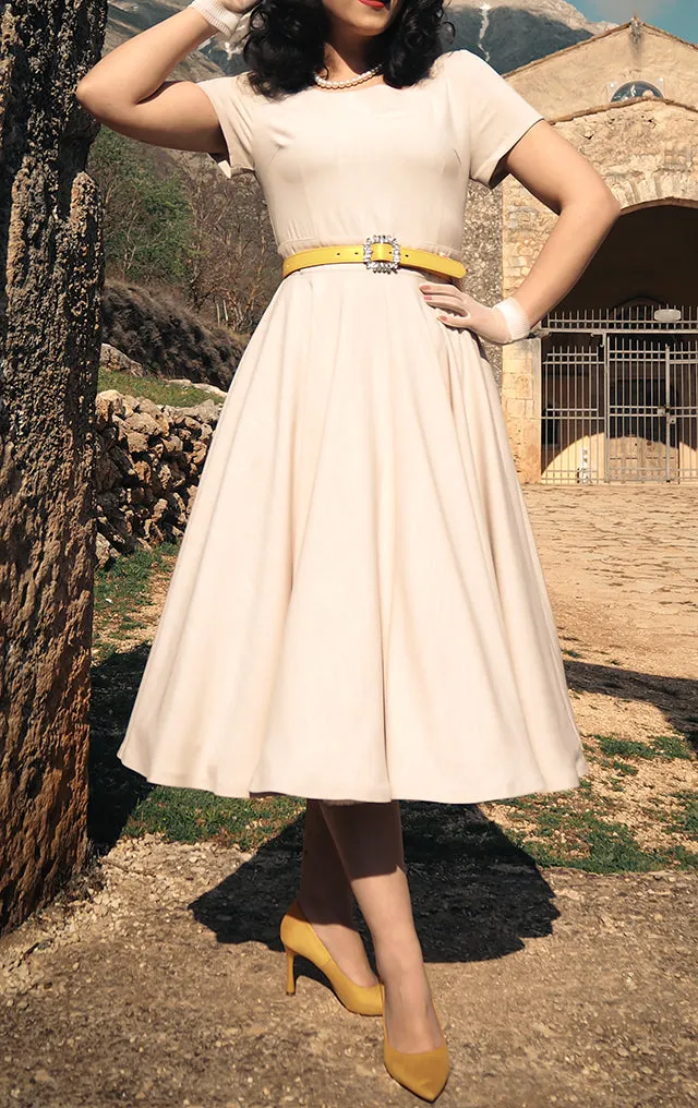 Cotton Blend Fit And Flare Short Sleeve Midi Dress