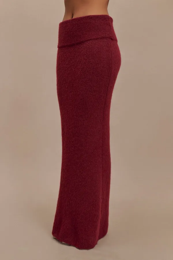 Skinny Knit Maxi Skirt With Overlay