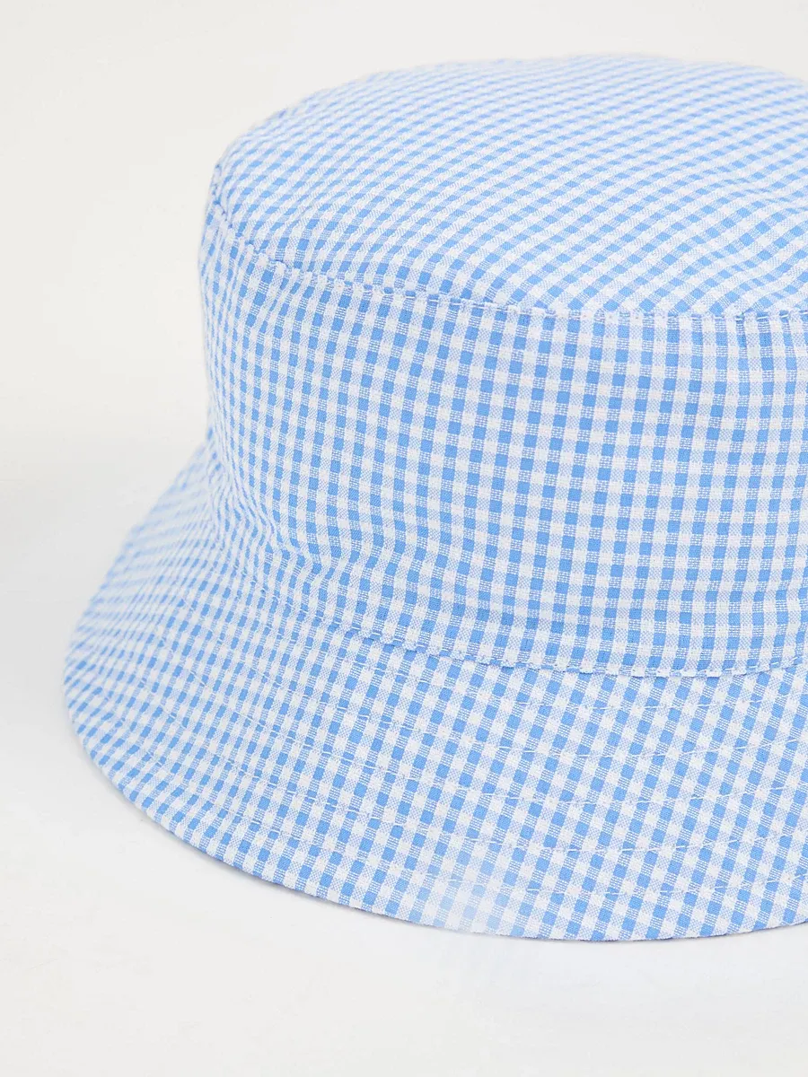 Blue Gingham Bucket Hat and Scrunchie Set