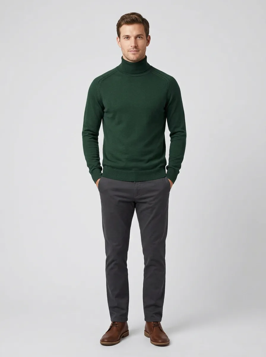 Men's Soft Minimal Ribbed Knit Turtleneck Sweater