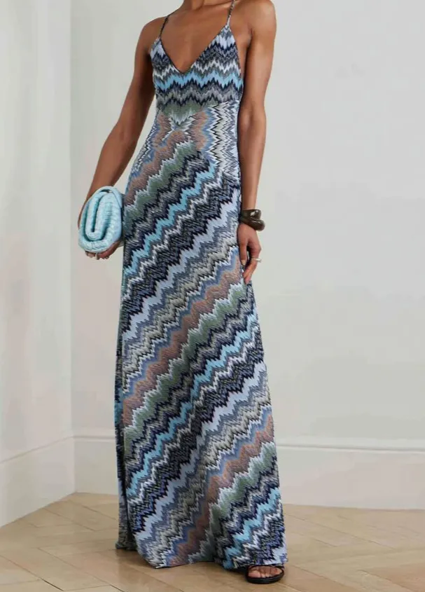 Casual Halter Neck Print Maxi Dress
