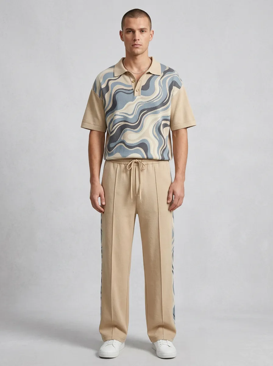 Men's Abstract Swirl Pattern Printed Casual Lounge Set