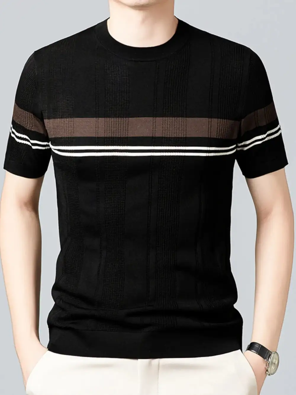 Striped Round-Neck Short-Sleeve T-Shirt