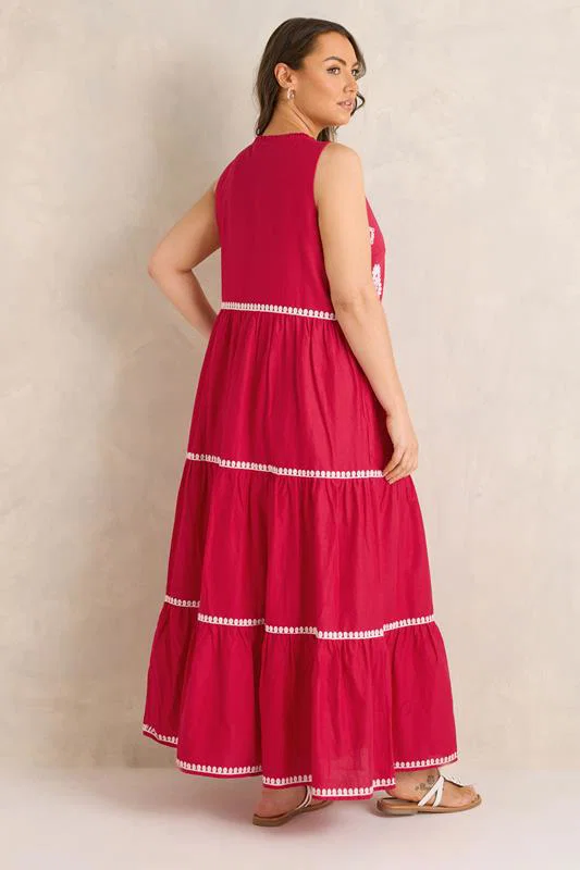 Red Embellished Cotton Maxi Dress detail 2