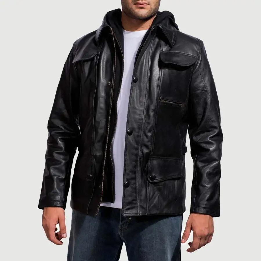 Men's Structured Hooded Leather Jacket