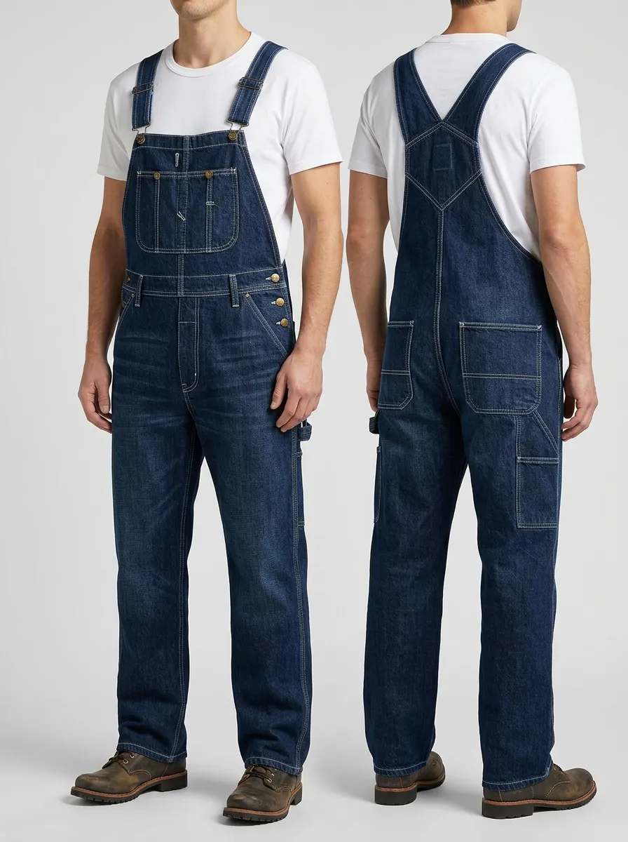 Men's Vintage Style Dark Denim Bib Overalls