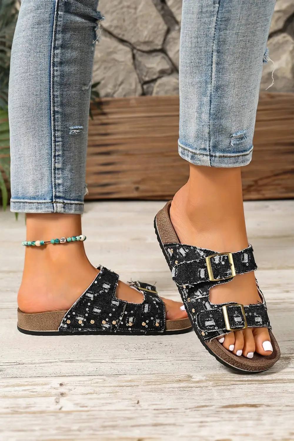 Leopard Buckle Strappy Flat Sandals