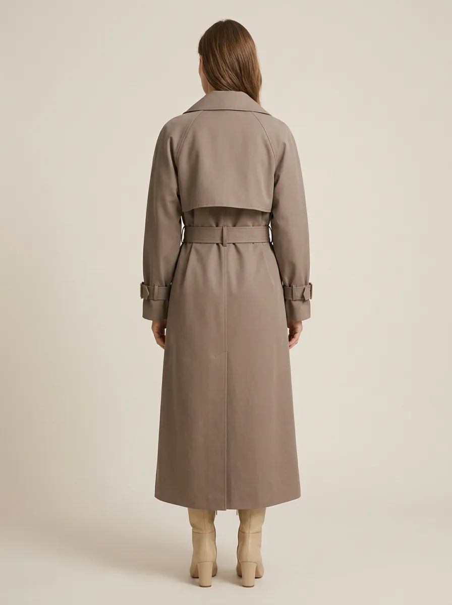 Women's Structured Belted Classic Long Trench Coat