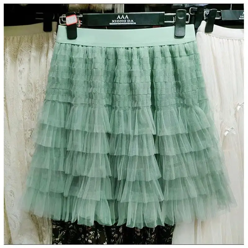 Polished High Waist Layered Mesh Short Skirt
