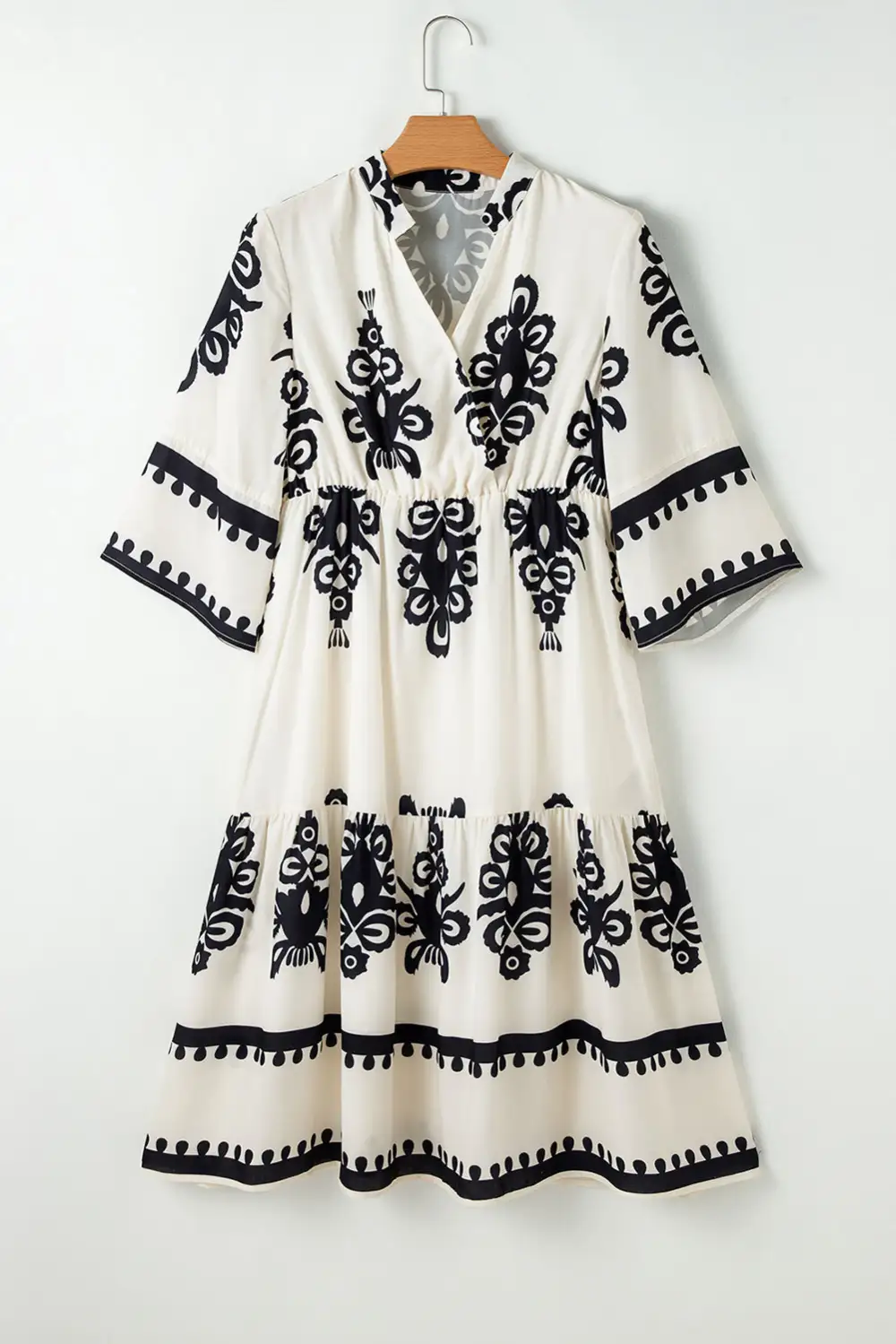 Geometric Print Bracelet Sleeve Everyday Midi Dress