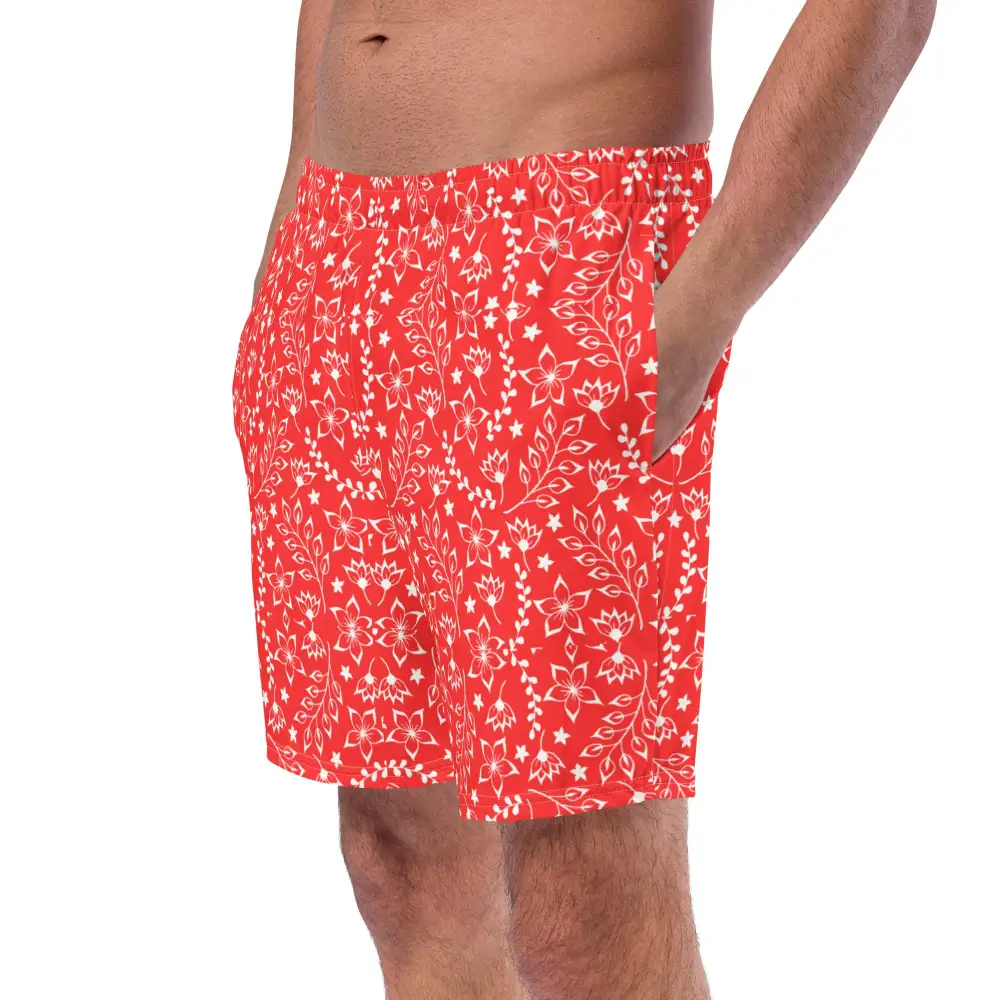 Quick Dry Drawcord Floral Print Swim Trunks