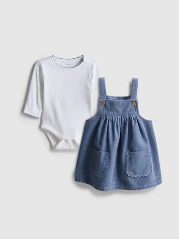 0-18mths | Bodysuit and Corduroy Pinafore Dress Newborn Set
