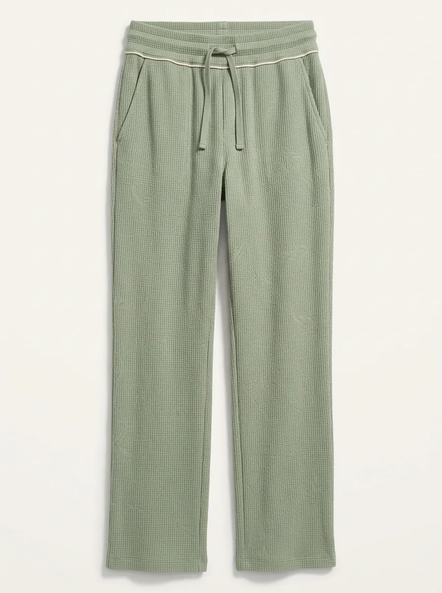 Women's Sage Green Waffle Knit Drawstring Printed Lounge Pants