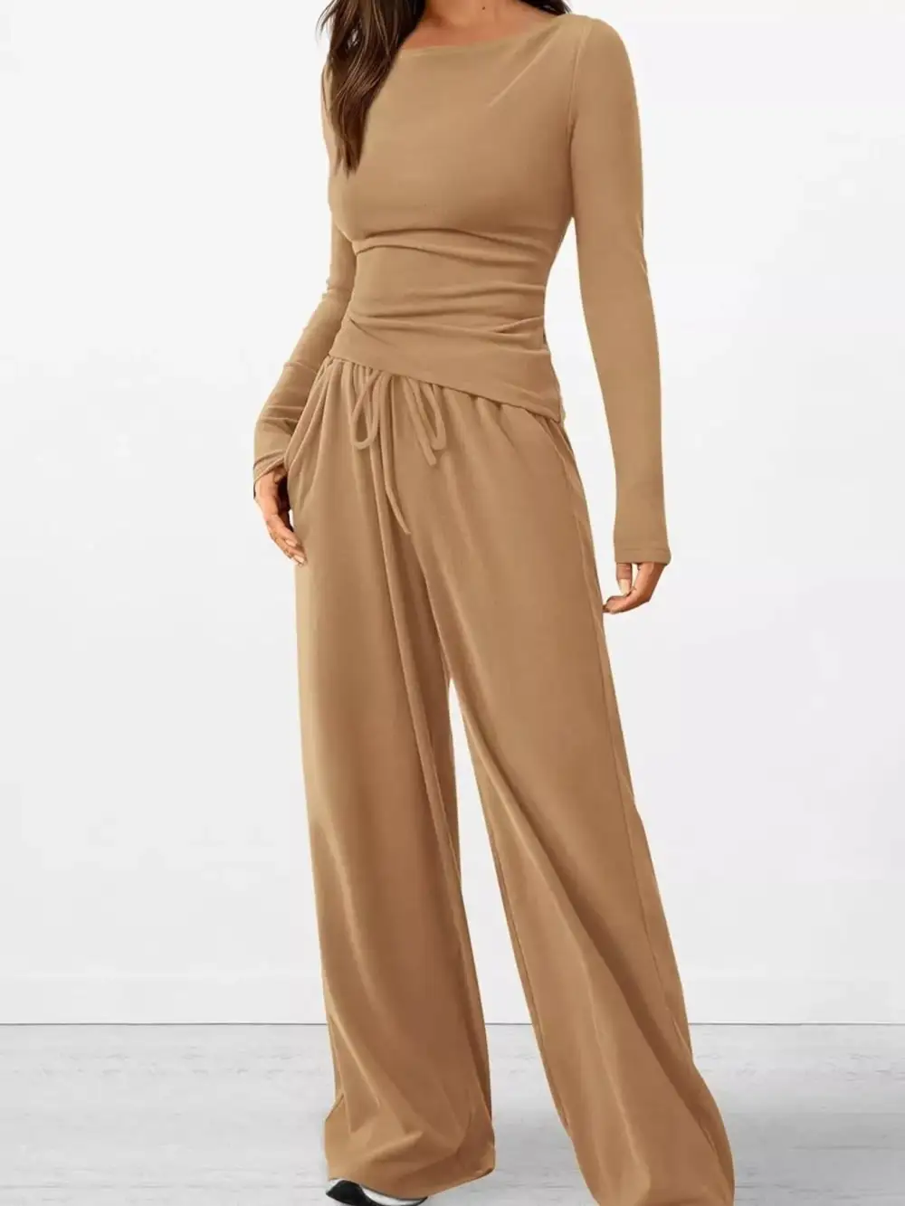 Relaxed Long Sleeve Top and Wide Leg Pants Set