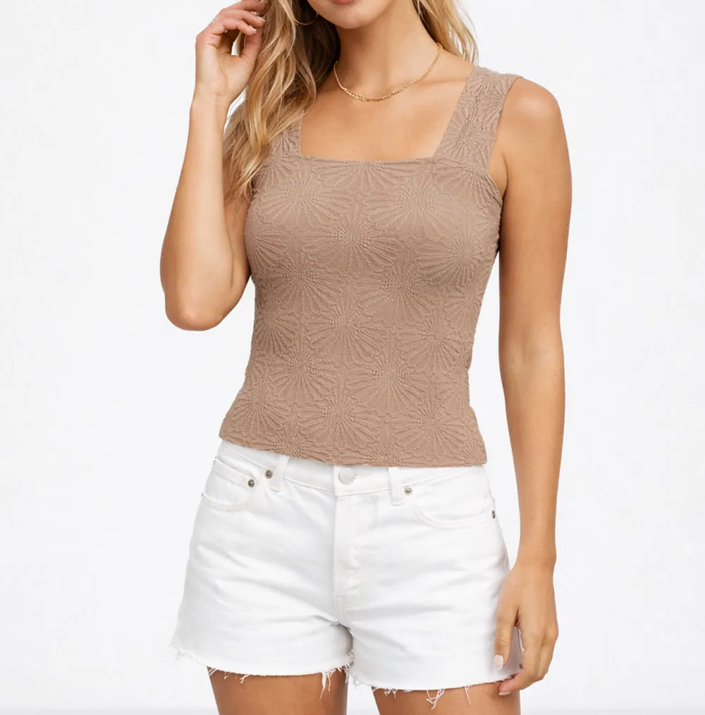 Pattern Square Neck Crop Tank Top