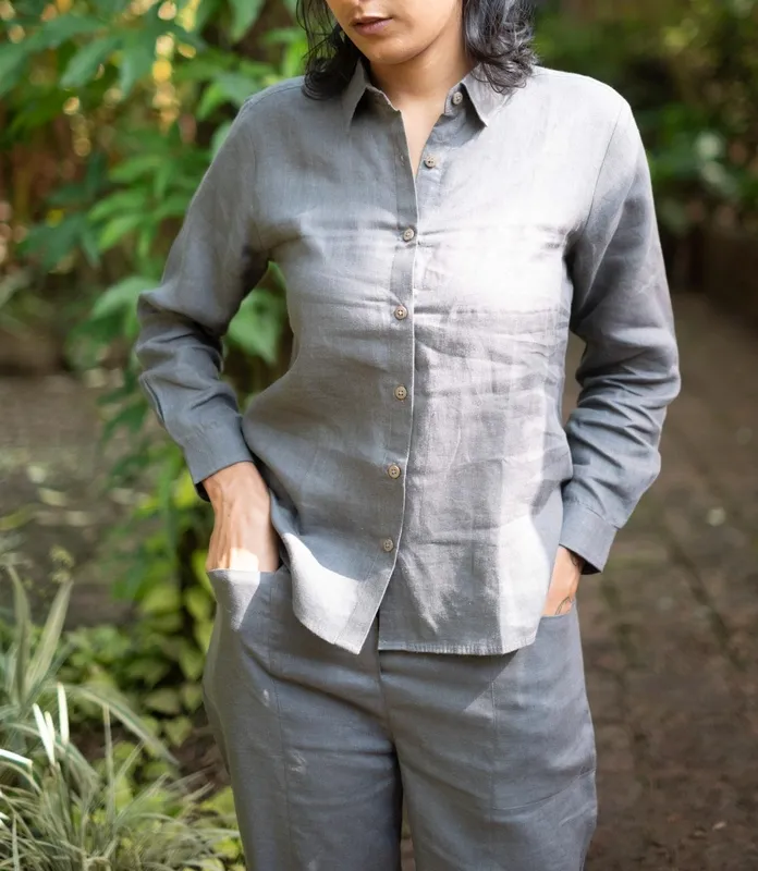 Slate Gray Linen Button-Up Shirt