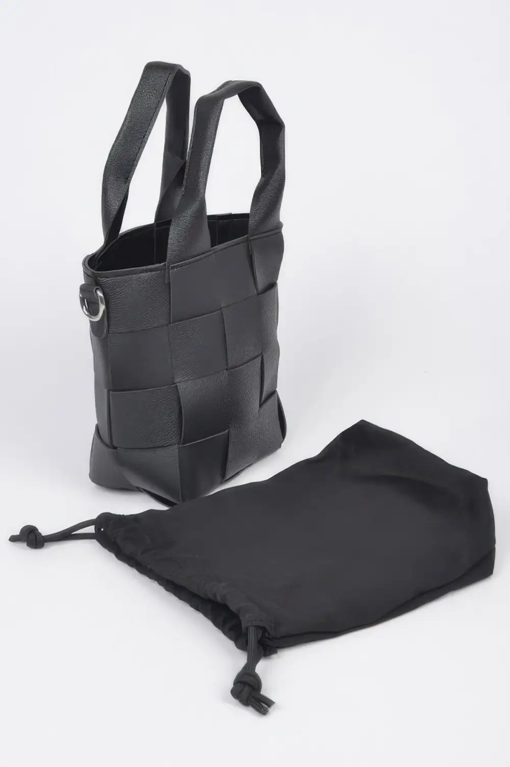 Faux Leather Braided Handle Bag with canvas Pouch