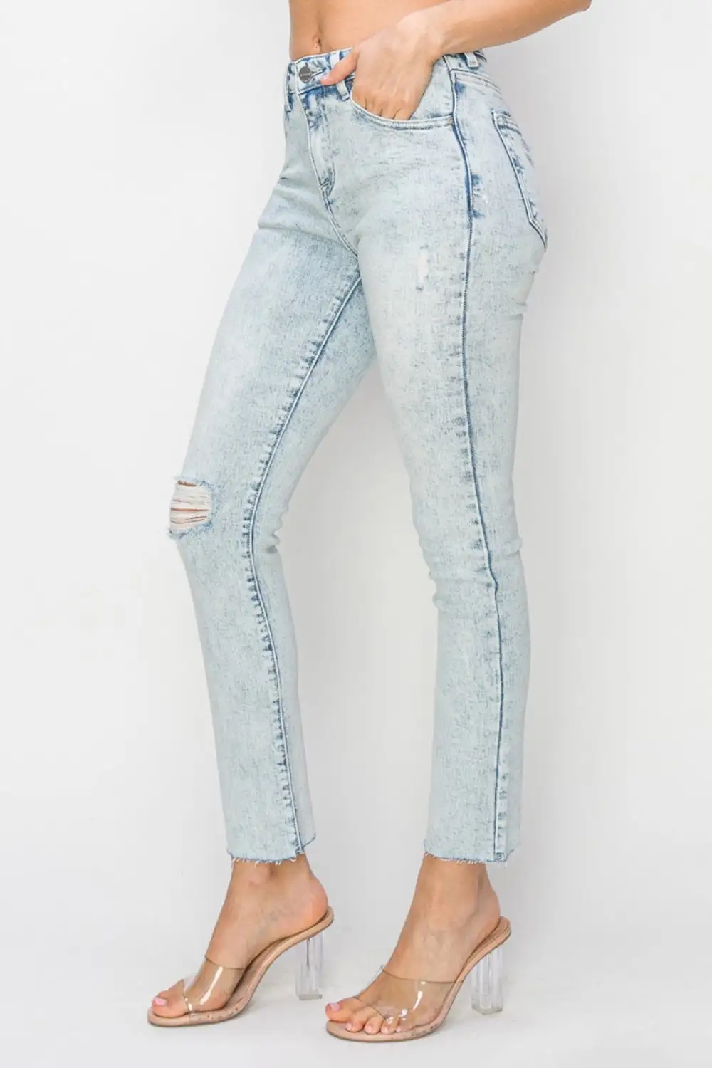 Textured High Waist Skinny Distressed Denim Jeans