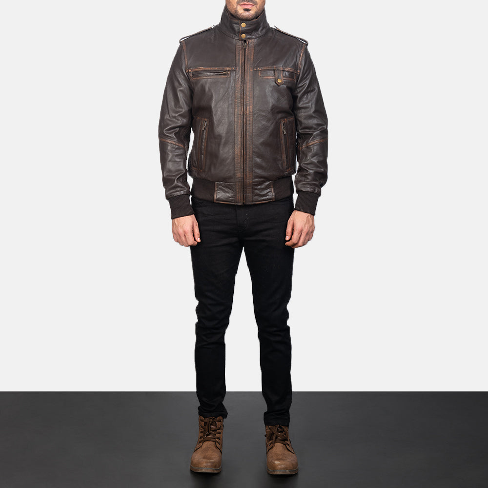 Men's Classic Textured Bomber Leather Jacket