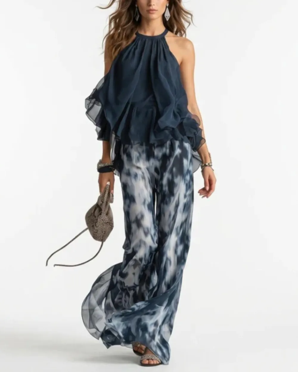 Off-Shoulder Blouse and Pants Set Elegant Two-Piece Outfit