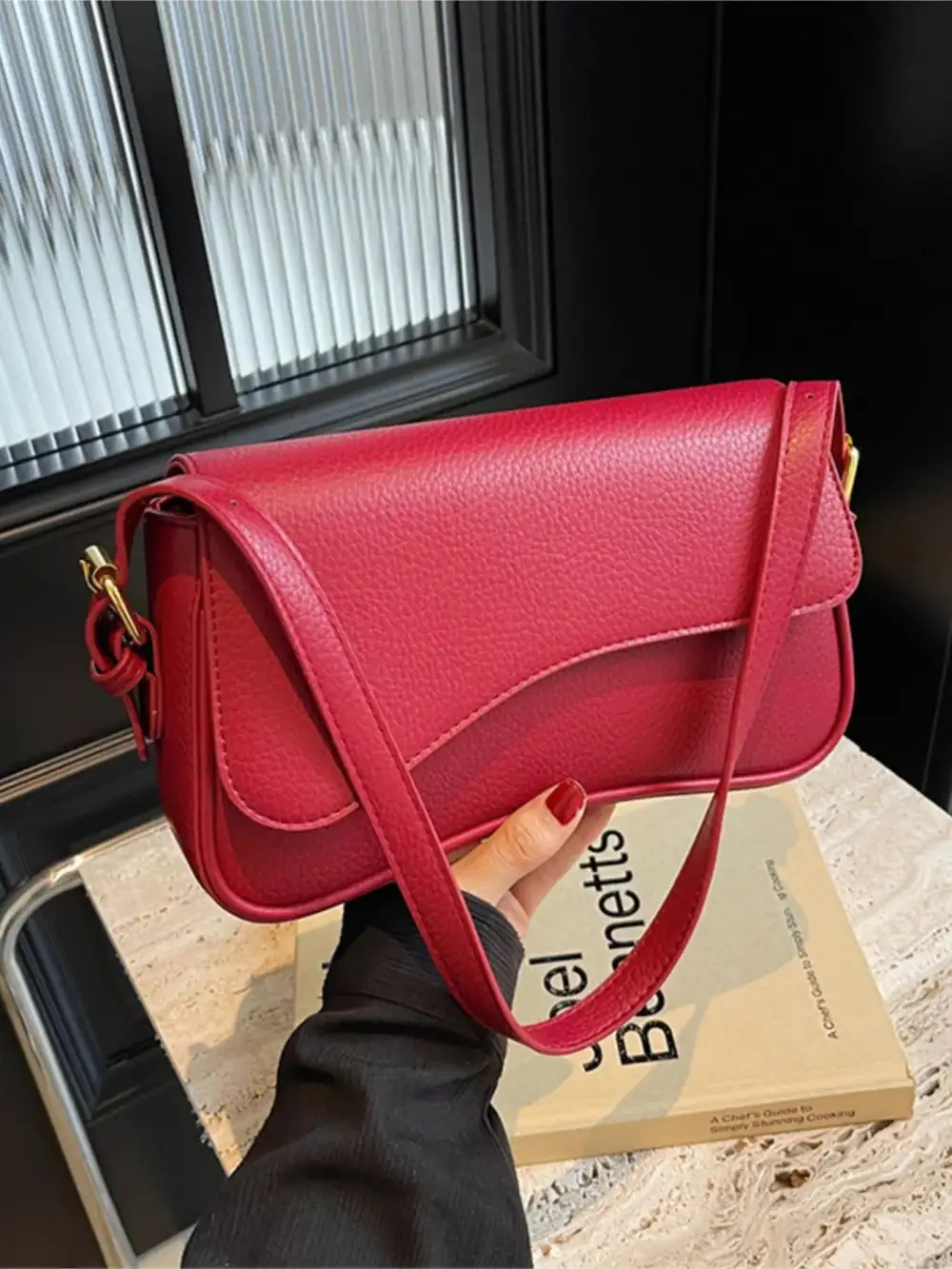 Solid Color Leather Crossbody Bag