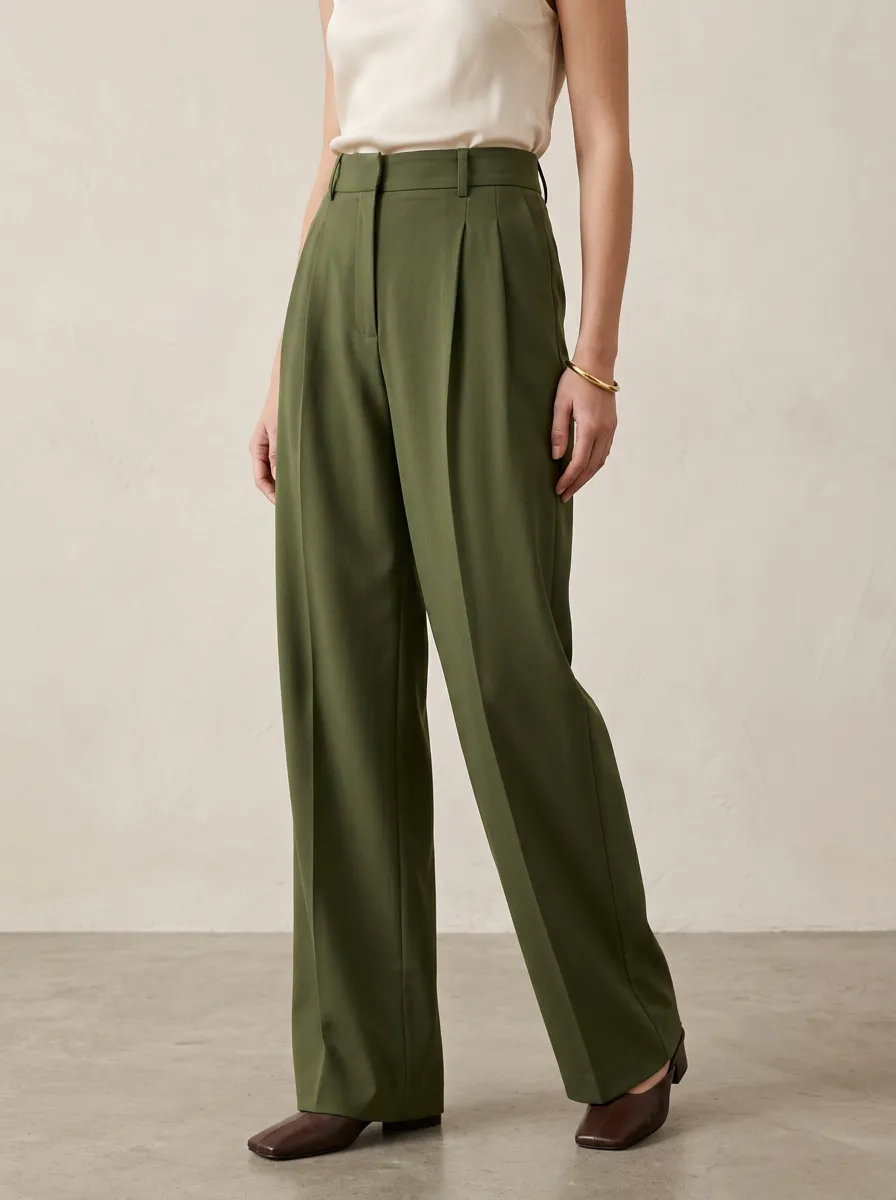 Pleated Tailored Draped Women's Wide-Leg Trousers