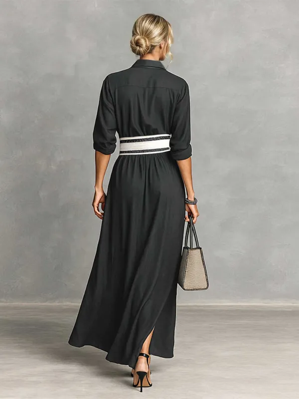 Casual Collared Single Breasted Maxi Dress