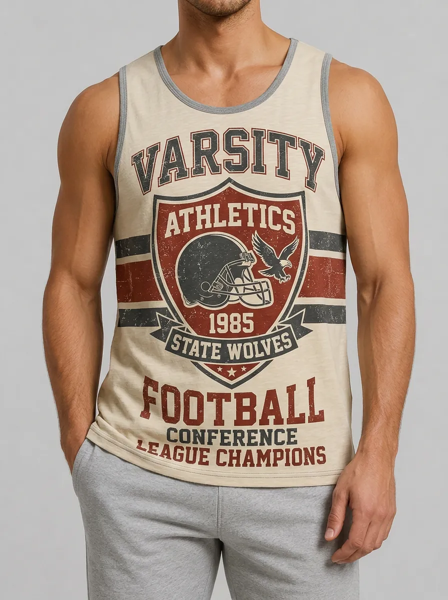 Men's Varsity Football State Wolves Helmet Printed Tank Top