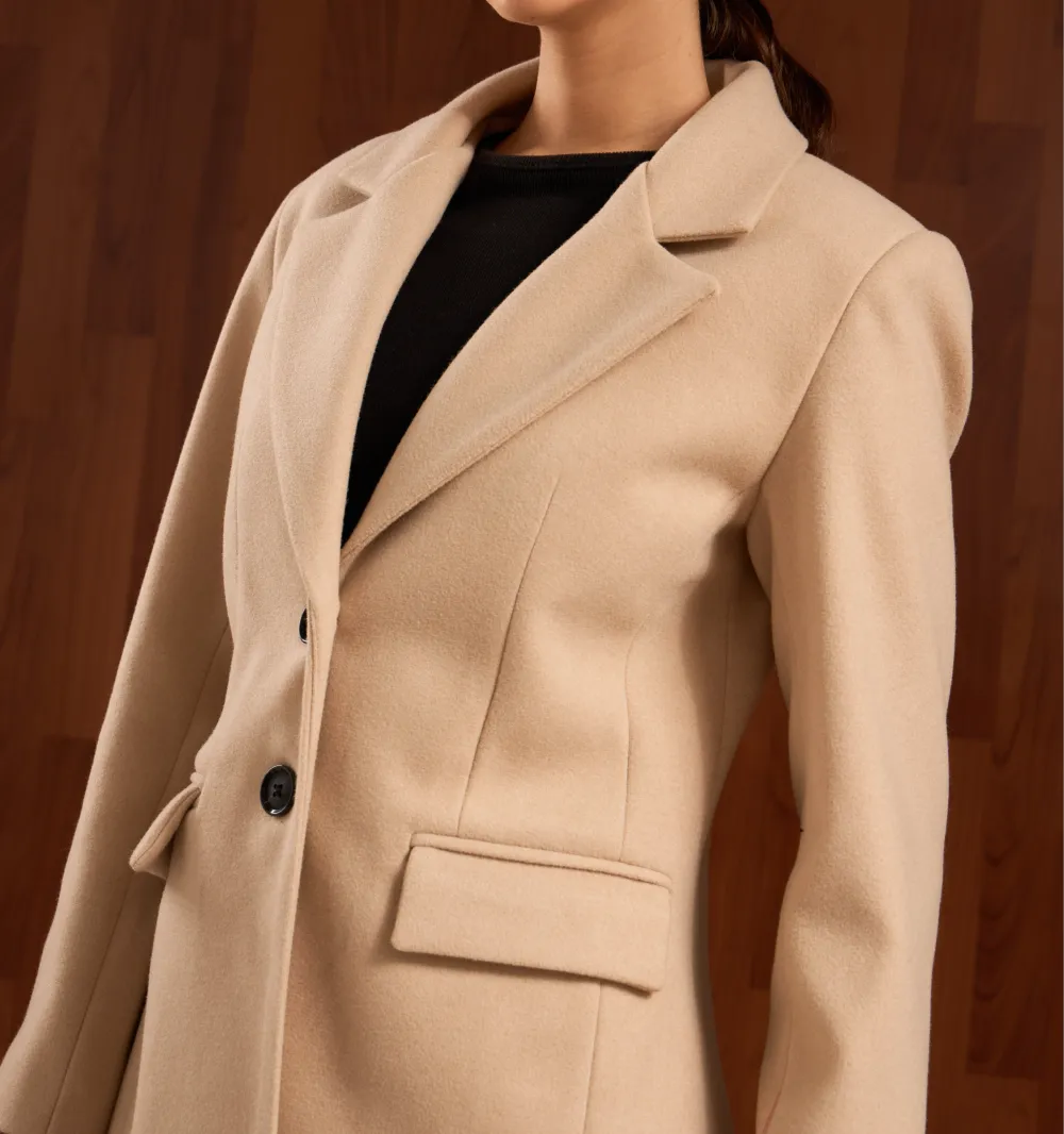 Long Double-Breasted Slim-Fit Coat