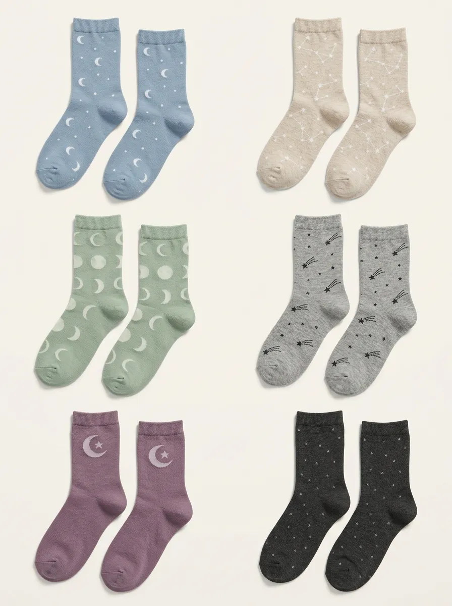 Women's Moon Star Celestial Crew Socks Six Pair Set