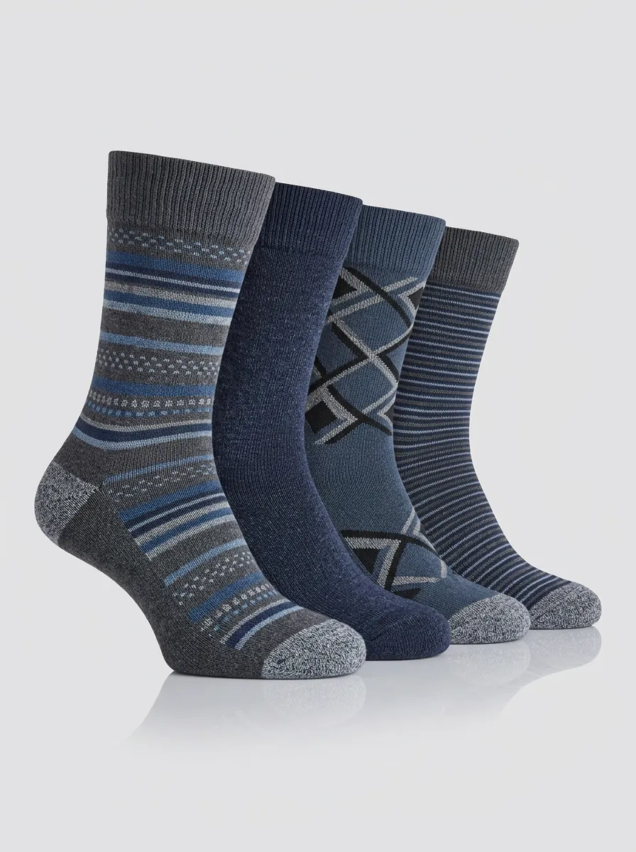 Versatile Geometric Striped Detail Men's Four Pair Socks