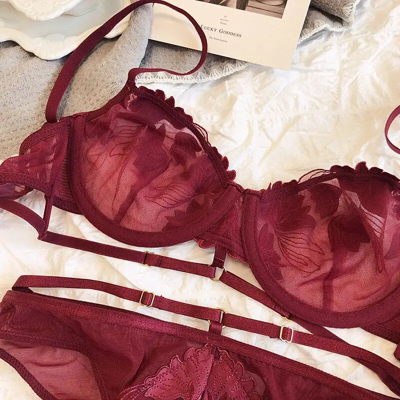 Adjustable Ribbon Lace Lingerie Set