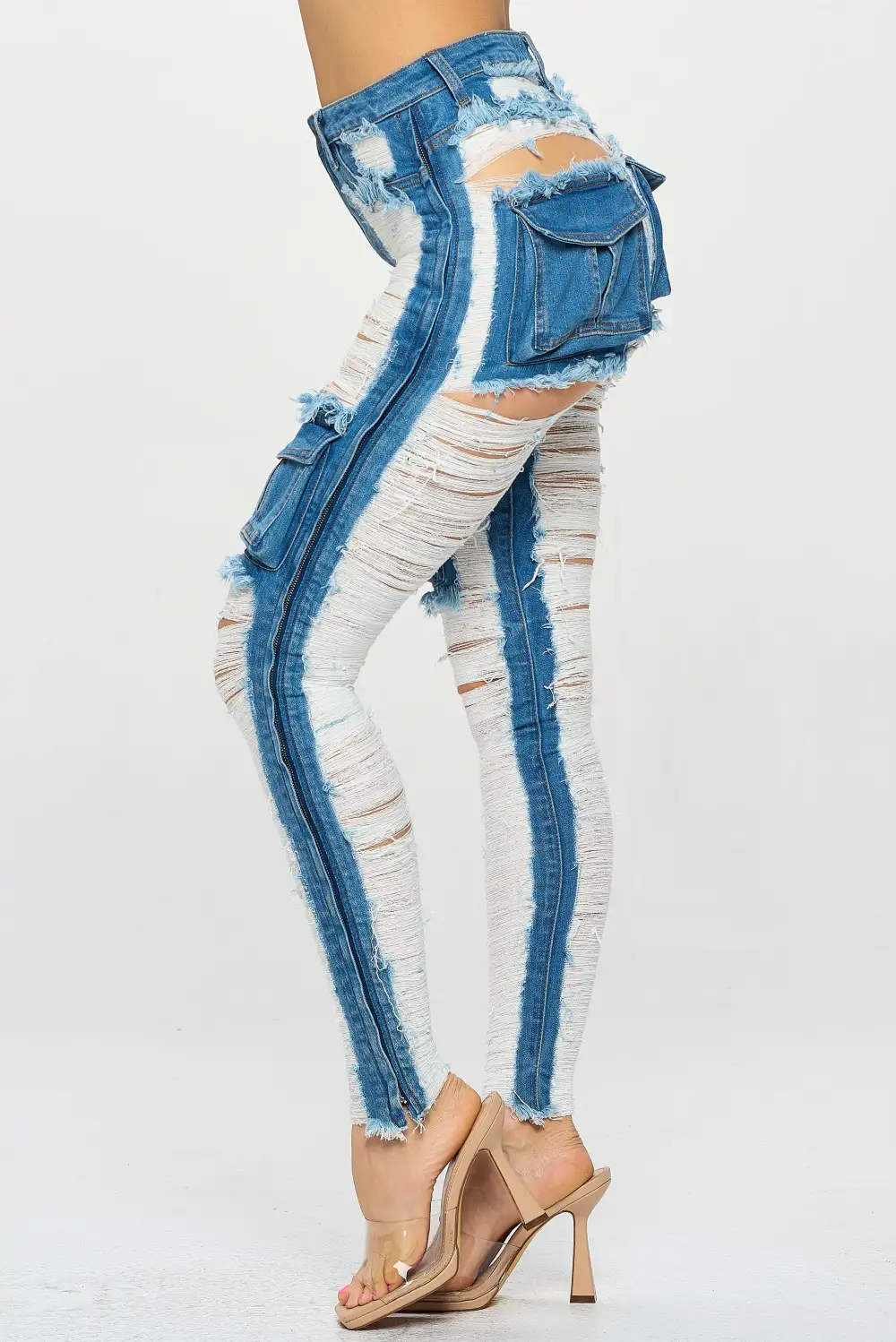 High-Rise Cargo-Pocket Skinny Cargo Jeans