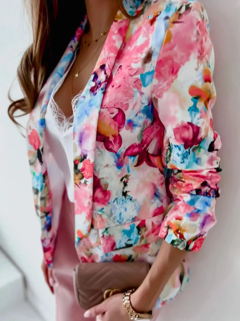 Open-Front Floral-Print Blazer