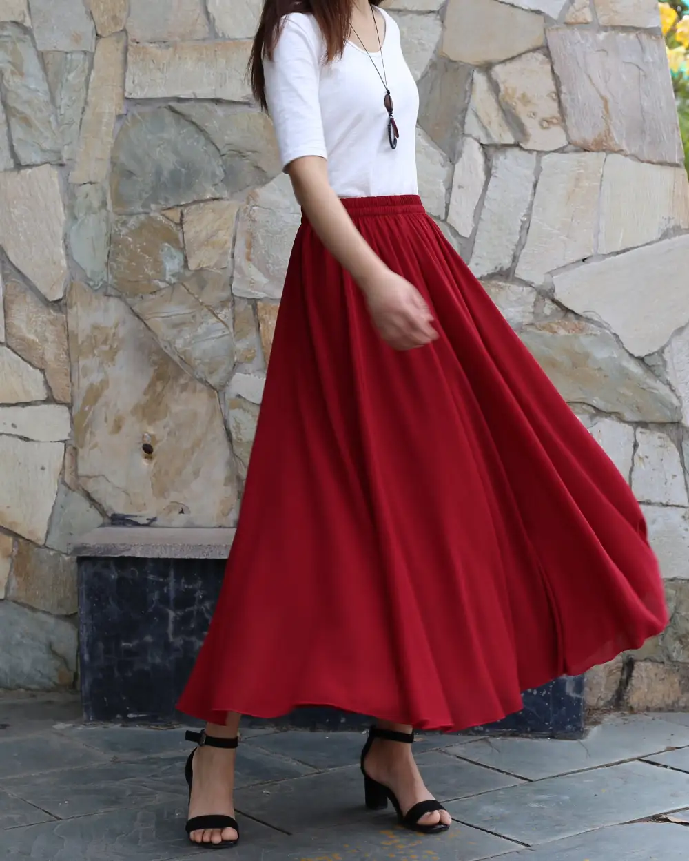 Relaxed Elastic Waist Chiffon A Line Maxi Skirt