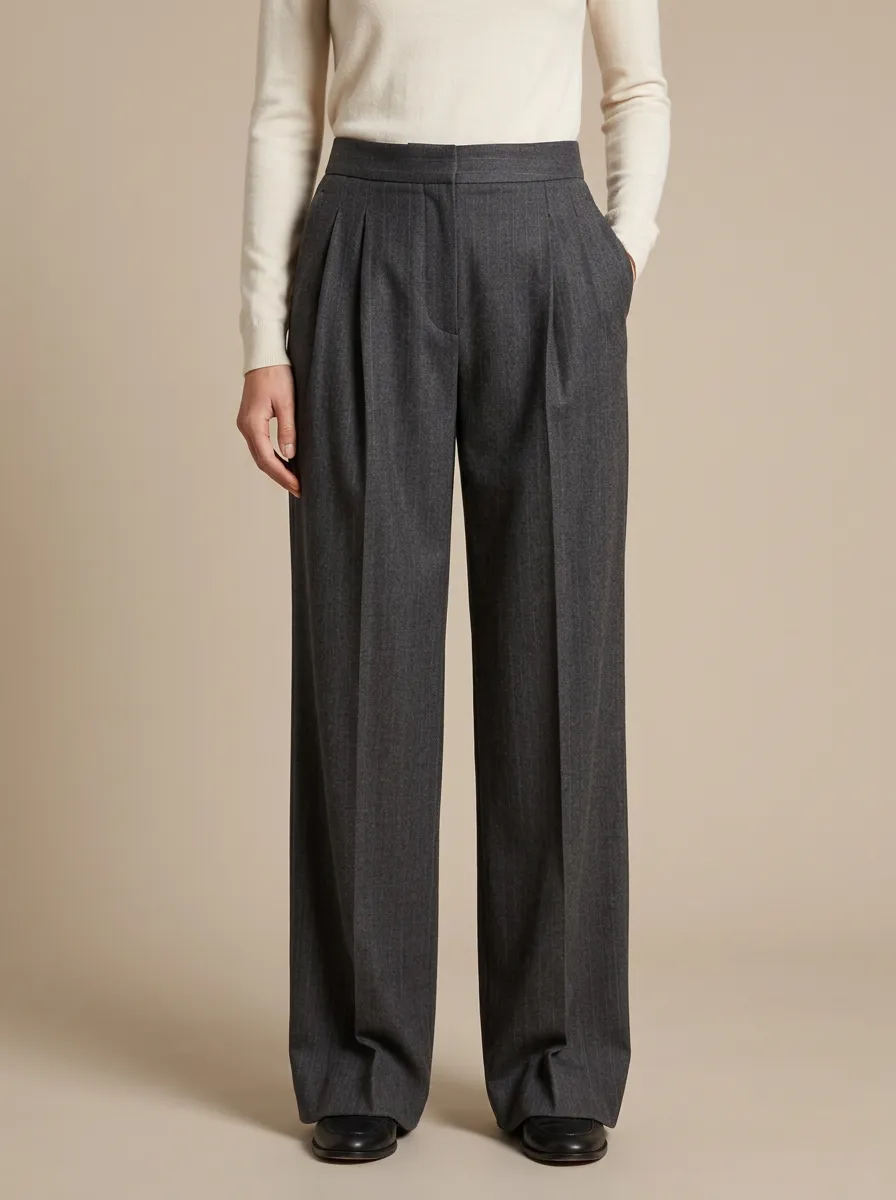 Casual Pinstripe Pleated Wide Leg Trousers