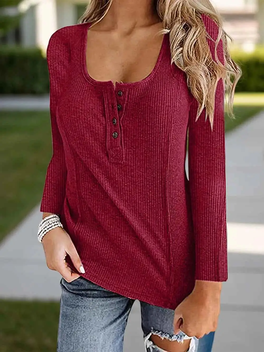 Scoop Neck Long Sleeve T-Shirt