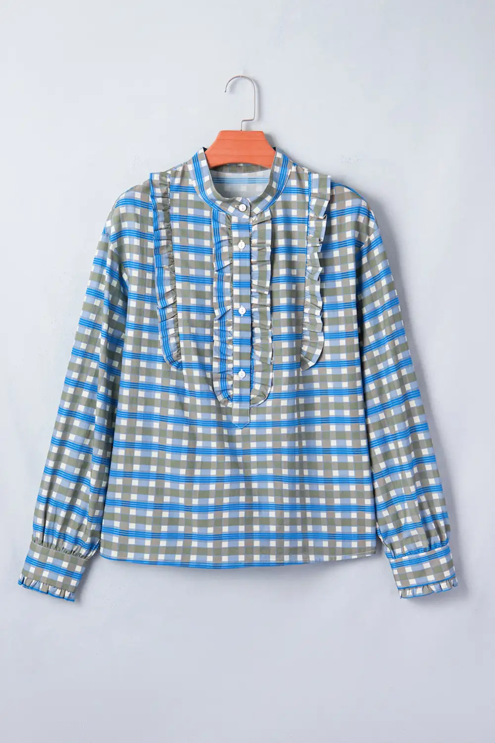 Women's Plaid Long Sleeve Half Button Top