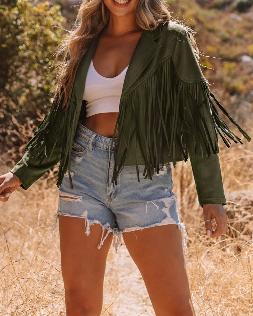 Women's Cropped Fringe Faux Suede Jacket