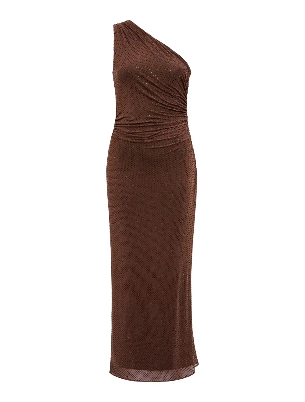 Brown One-Shoulder Ruched Bodycon Maxi Dress