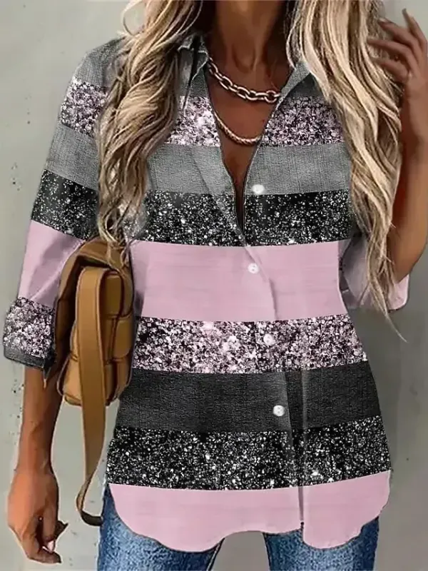 Women's Blouse Shirt Green Blue Purple Graphic Striped Button Print Long Sleeve Daily Weekend Streetwear Casual Shirt Collar Regular S