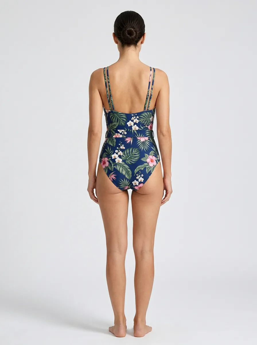 Women's Tropical Beach Lover Hibiscus Monstera Printed Swimsuit