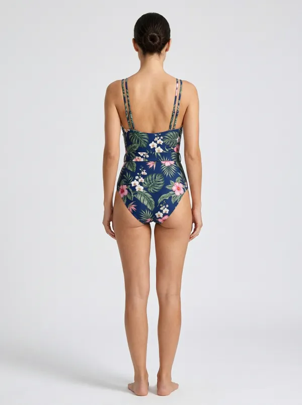 Women's Tropical Beach Lover Hibiscus Monstera Printed Swimsuit