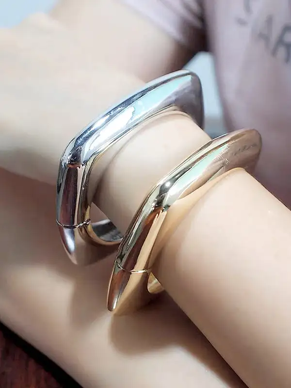 Polished Geometric Alloy Bracelet