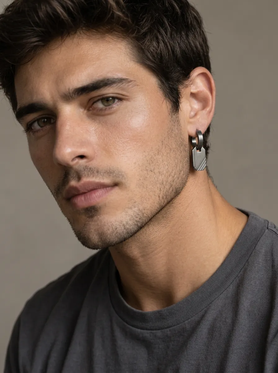 Men's Minimalist Geometric Brushed Metal Hoop Earrings