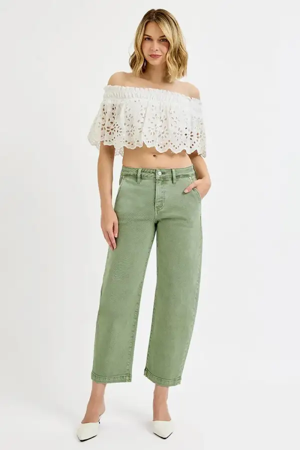 Denim High Rise Barrel Leg Pocketed Jeans