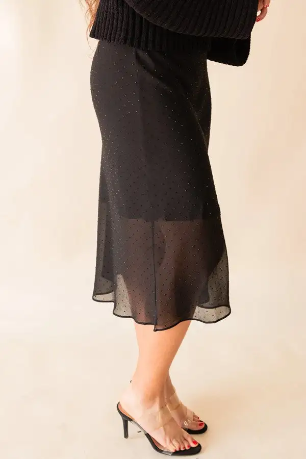Women's Black Sheer Mesh Midi Skirt