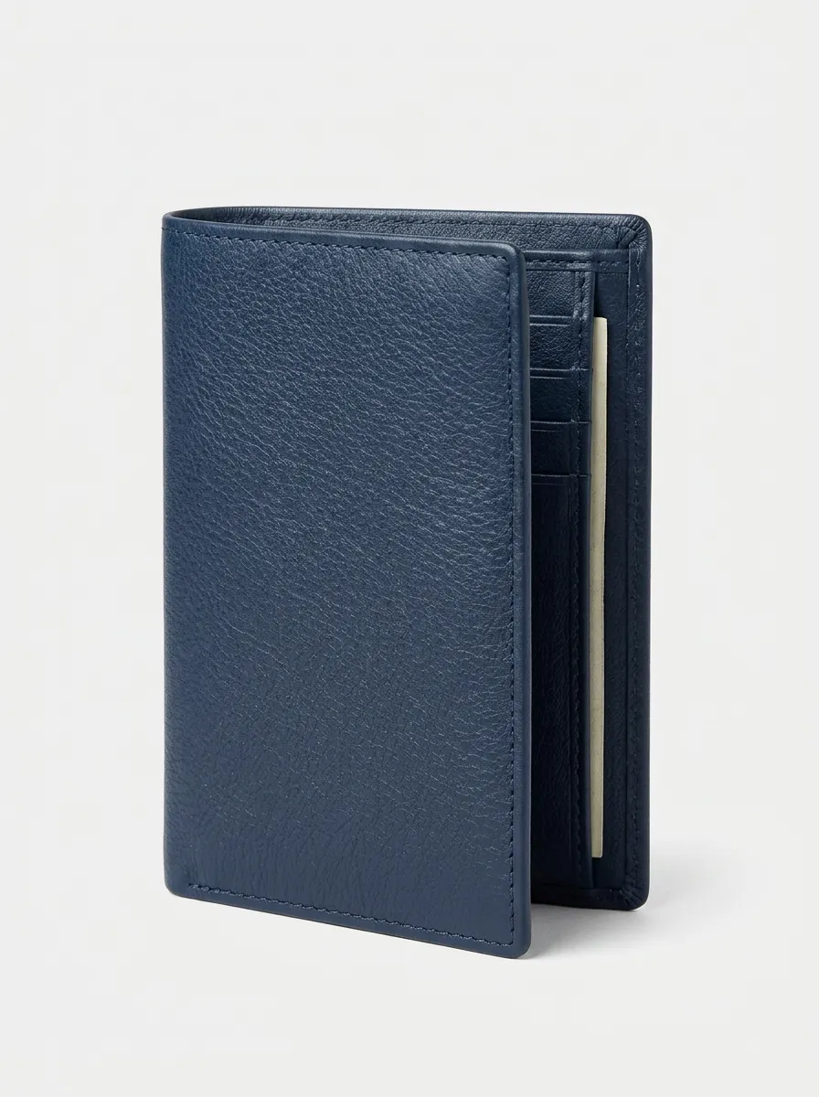 Men's Minimalist Navy Blue Leather Bifold Wallet