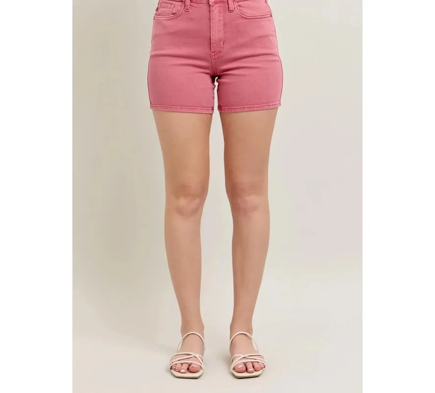 Pink Embroidered Pocket Denim Shorts
